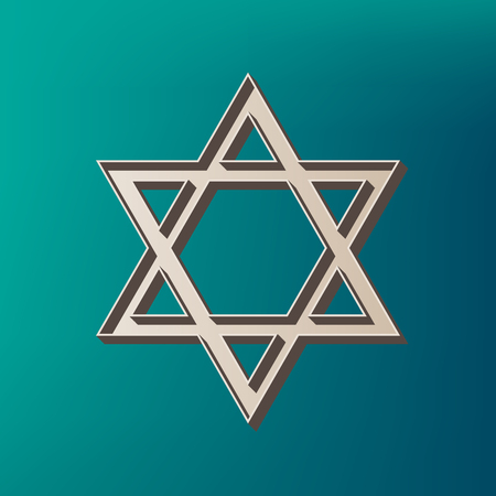 Shield Magen David Star. Symbol of Israel. Vector. Icon printed at 3d on sea color background.