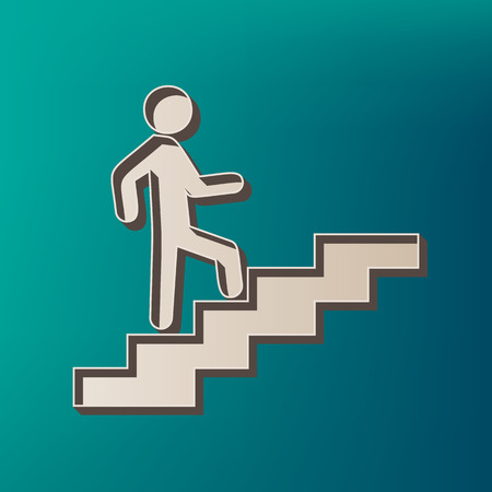 Man on Stairs going up. Vector. Icon printed at 3d on sea color background.のイラスト素材