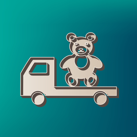 Truck with bear. Vector. Icon printed at 3d on sea color background.のイラスト素材