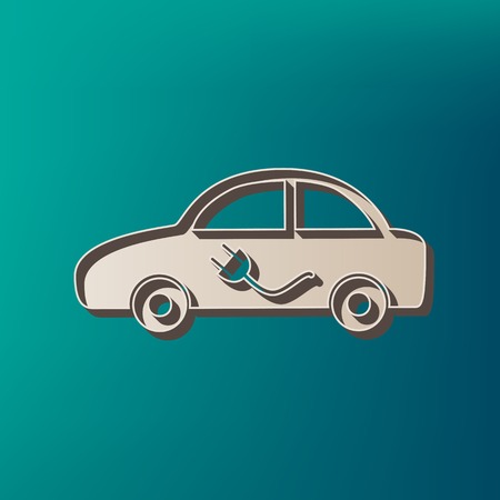 Electric car sign. Vector. Icon printed at 3d on sea color background.のイラスト素材