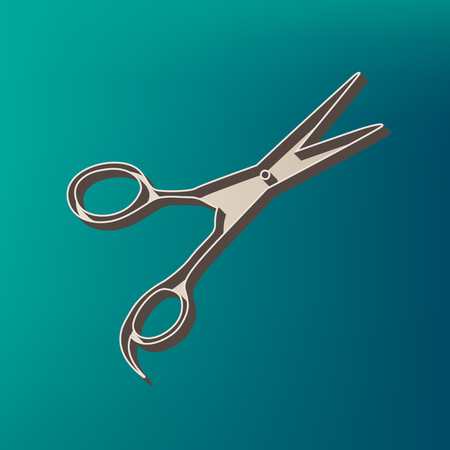 Hair cutting scissors sign. Vector. Icon printed at 3d on sea color background.