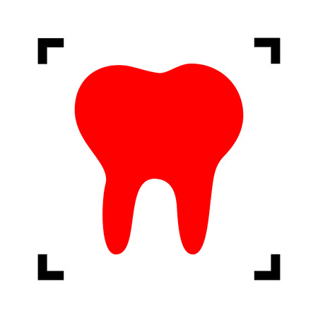 Tooth sign illustration. Vector. Red icon inside black focus corners on white background. Isolated.のイラスト素材