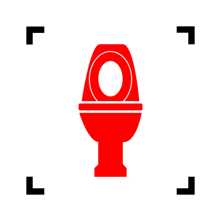 Toilet sign illustration. Vector. Red icon inside black focus corners on white background. Isolated.のイラスト素材