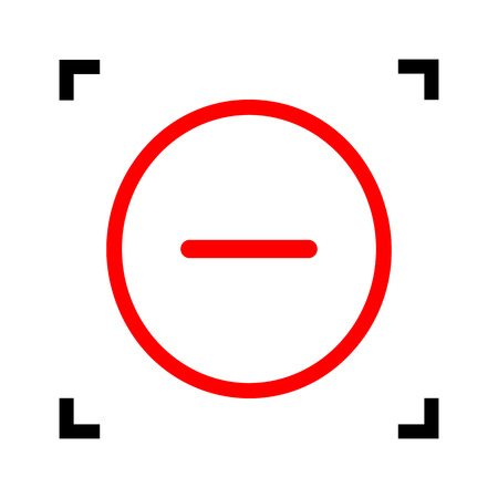 Negative symbol illustration. Minus sign. Vector. Red icon inside black focus corners on white background. Isolated.のイラスト素材