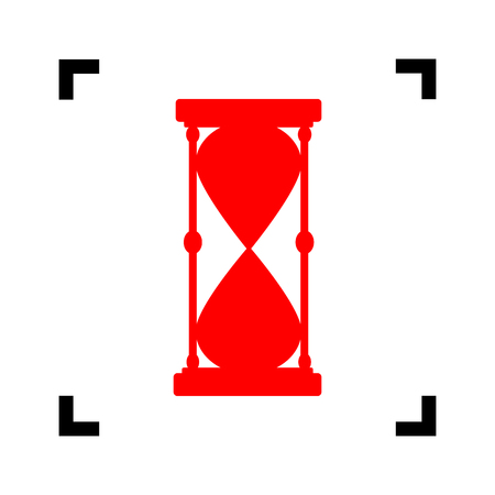 Hourglass sign illustration. Vector. Red icon inside black focus corners on white background. Isolated.のイラスト素材