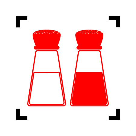 Salt and pepper sign. Vector. Red icon inside black focus corners on white background. Isolated.のイラスト素材