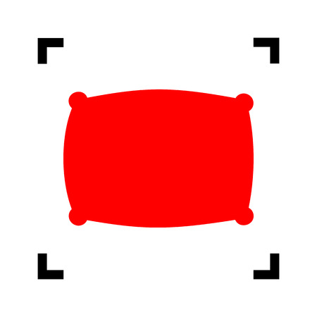 Pillow sign illustration. Vector. Red icon inside black focus corners on white background. Isolated.のイラスト素材