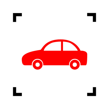 Car sign illustration. Vector. Red icon inside black focus corners on white background. Isolated.のイラスト素材