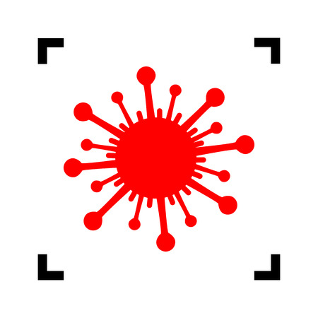 Virus sign illustration. Vector. Red icon inside black focus corners on white background. Isolated.のイラスト素材