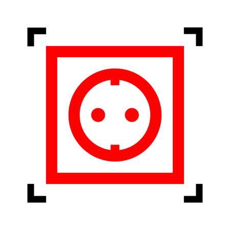 Electrical socket sign. Vector. Red icon inside black focus corners on white background. Isolated.のイラスト素材