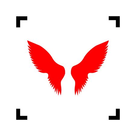 Wings sign illustration. Vector. Red icon inside black focus corners on white background. Isolated.のイラスト素材