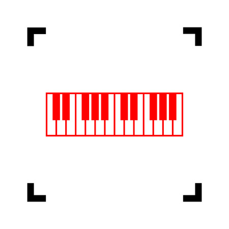 Piano Keyboard sign. Vector. Red icon inside black focus corners on white background. Isolated.のイラスト素材