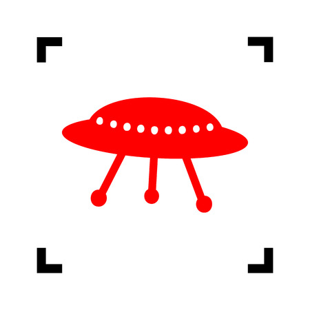 UFO simple sign. Vector. Red icon inside black focus corners on white background. Isolated.のイラスト素材