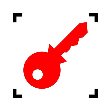 Key sign illustration. Vector. Red icon inside black focus corners on white background. Isolated.のイラスト素材