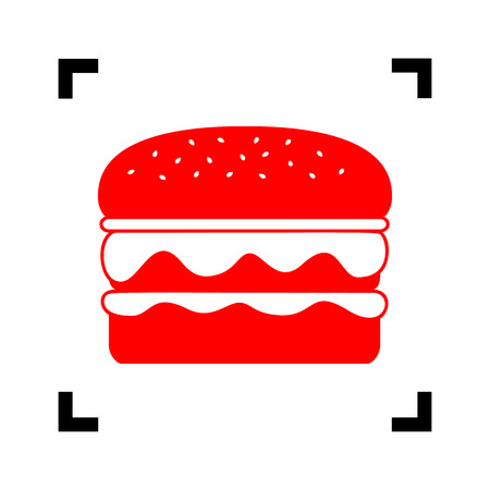 Burger simple sign. Vector. Red icon inside black focus corners on white background. Isolated.のイラスト素材