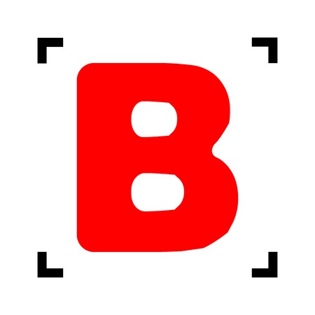 Letter B sign design template element. Vector. Red icon inside black focus corners on white background. Isolated.のイラスト素材