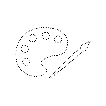 Palette and paint brush sign. Vector. Black dotted icon on white background. Isolated.のイラスト素材