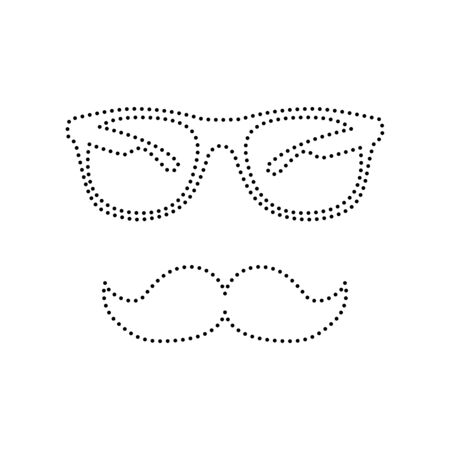 Mustache and Glasses sign. Vector. Black dotted icon on white background. Isolated.のイラスト素材