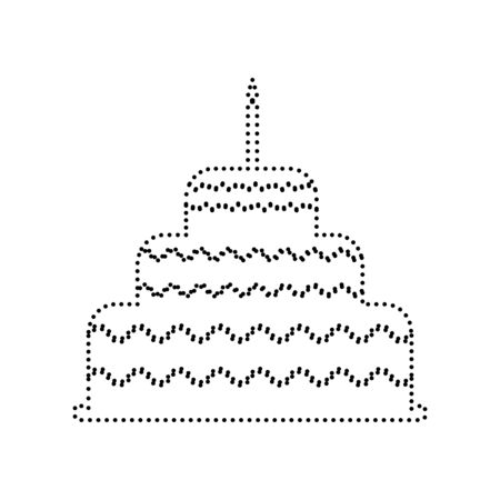 Cake with candle sign. Vector. Black dotted icon on white background. Isolated.のイラスト素材