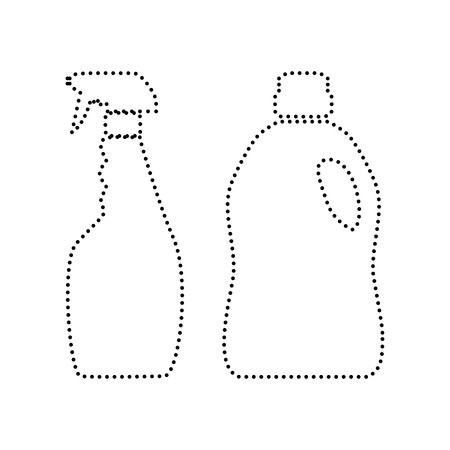 Household chemical bottles sign. Vector. Black dotted icon on white background. Isolated.のイラスト素材