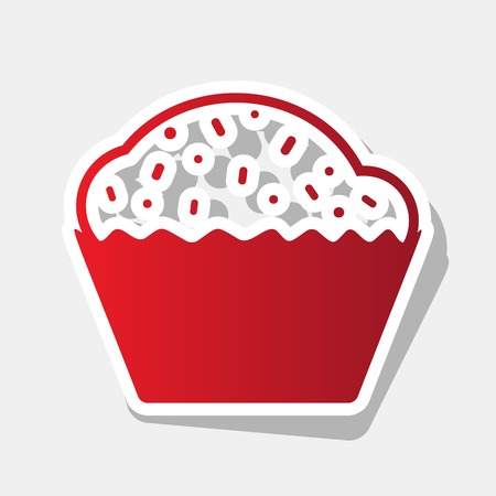 Cupcake sign. Vector. New year reddish icon with outside stroke and gray shadow on light gray background.のイラスト素材