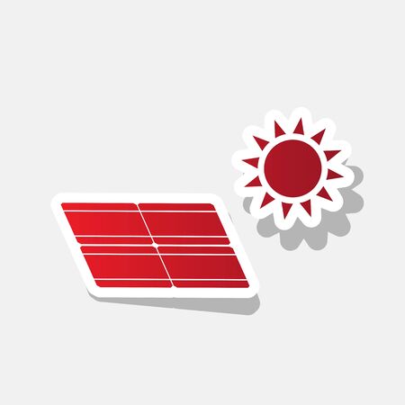 Solar energy panel. Eco trend concept sign. Vector. New year reddish icon with outside stroke and gray shadow on light gray background.のイラスト素材