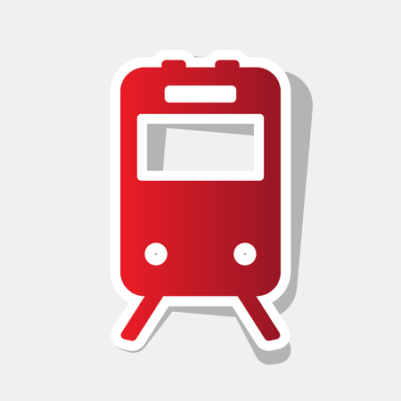 Train sign. Vector. New year reddish icon with outside stroke and gray shadow on light gray background.のイラスト素材
