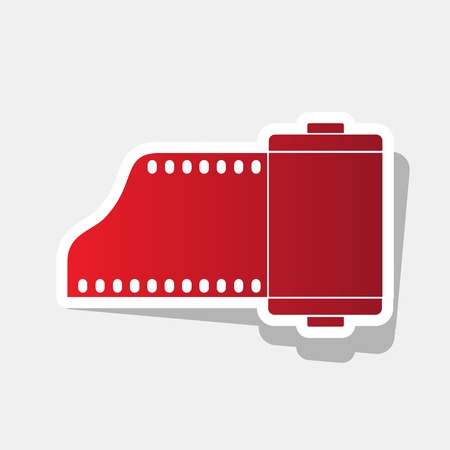 camera film sign. Vector. New year reddish icon with outside stroke and gray shadow on light gray background.のイラスト素材