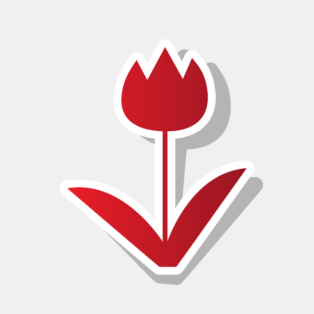 Tulip sign. Vector. New year reddish icon with outside stroke and gray shadow on light gray background.のイラスト素材