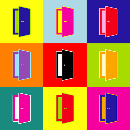 Door sign illustration. Vector. Pop-art style colorful icons set with 3 colors.のイラスト素材