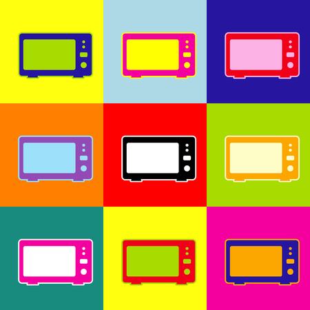 Microwave sign illustration. Vector. Pop-art style colorful icons set with 3 colors.のイラスト素材
