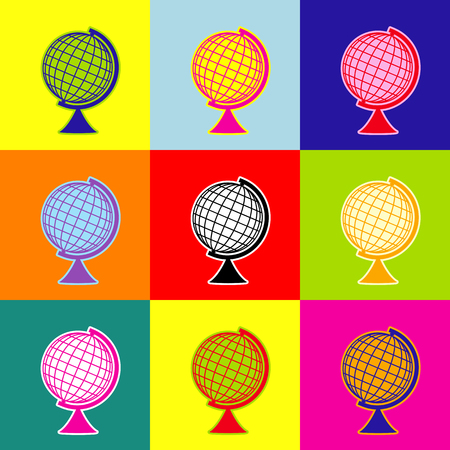 Earth Globe sign. Vector. Pop-art style colorful icons set with 3 colors.のイラスト素材