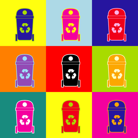 Trashcan sign illustration. Vector. Pop-art style colorful icons set with 3 colors.のイラスト素材