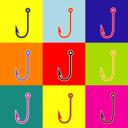 Fishing Hook sign illustration. Vector. Pop-art style colorful icons set with 3 colors.のイラスト素材