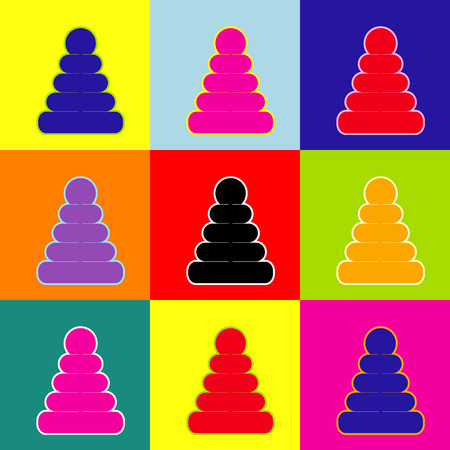 Pyramid sign illustration. Vector. Pop-art style colorful icons set with 3 colors.のイラスト素材