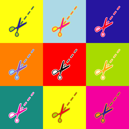 Scissors sign illustration. Vector. Pop-art style colorful icons set with 3 colors.のイラスト素材