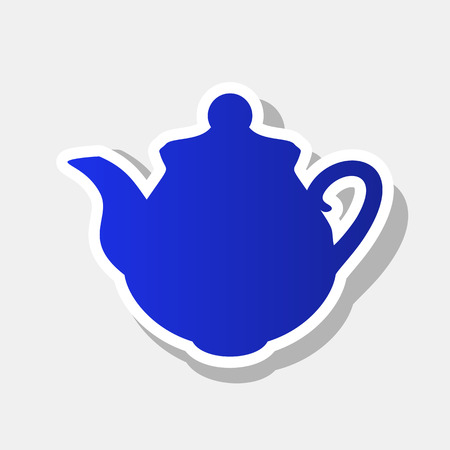 Tea maker Kitchen sign. Vector. New year bluish icon with outside stroke and gray shadow on light gray background.のイラスト素材