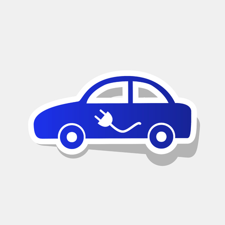 Electric car sign. Vector. New year bluish icon with outside stroke and gray shadow on light gray background.のイラスト素材