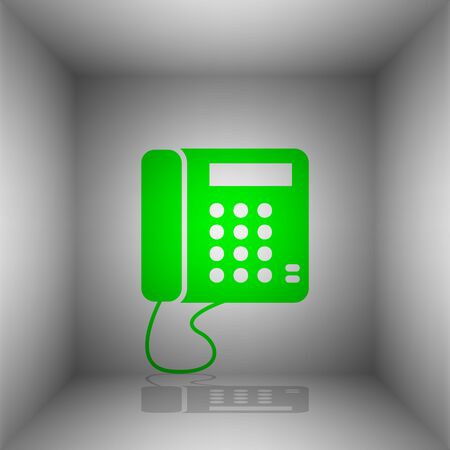 Communication or phone sign. Vector. Green icon with shadow in the room.のイラスト素材