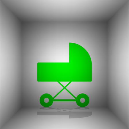 Pram sign illustration. Vector. Green icon with shadow in the room.のイラスト素材