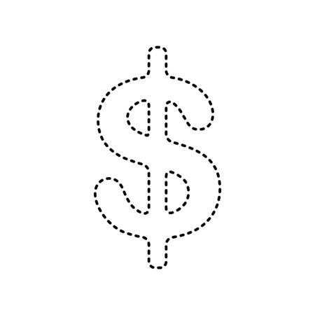 Dollars sign illustration. USD currency symbol. Money label. Vector. Black dashed icon on white background.のイラスト素材