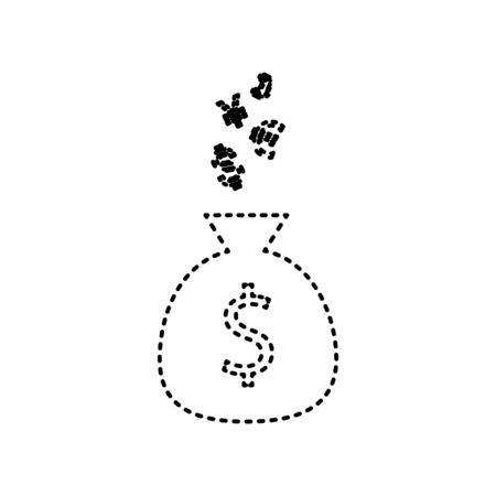 Money bag sign with currency symbols. Vector. Black dashed icon on white background. Isolated.のイラスト素材