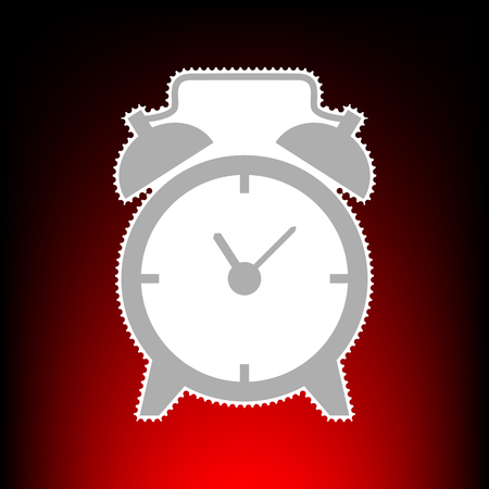 Alarm clock sign. Postage stam or old photo style on red-black gradient background.のイラスト素材