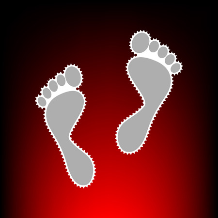 Foot prints sign. Postage stamp or old photo style on red-black gradient background.のイラスト素材