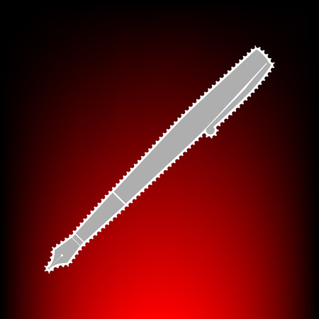 Pen sign illustration. Postage stamp or old photo style on red-black gradient background.のイラスト素材