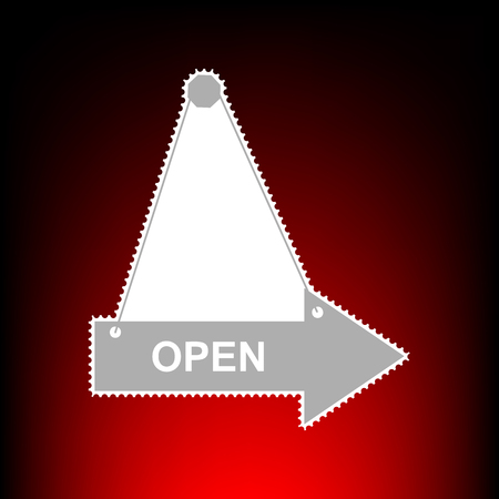 Open sign illustration. Postage stamp or old photo style on red-black gradient background.のイラスト素材