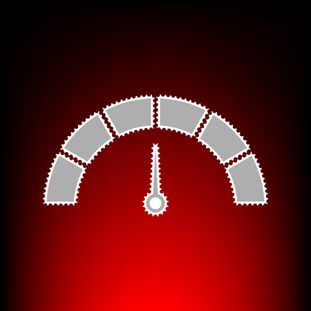 Speedometer sign illustration. Postage stamp or old photo style on red-black gradient background.のイラスト素材