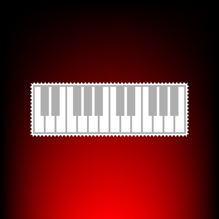 Piano Keyboard sign. Postage stamp or old photo style on red-black gradient background.のイラスト素材