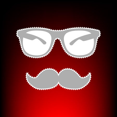 Mustache and Glasses sign. Postage stamp or old photo style on red-black gradient background.のイラスト素材