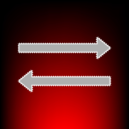 Arrow simple sign. Postage stamp or old photo style on red-black gradient background.のイラスト素材